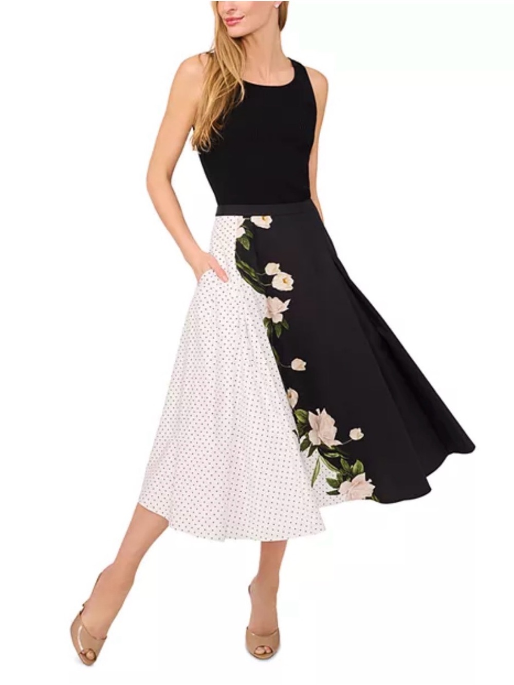 NWT Ted Baker Midi Circle Skirt Mixed Print Floral Polka Dot Womens Size 10